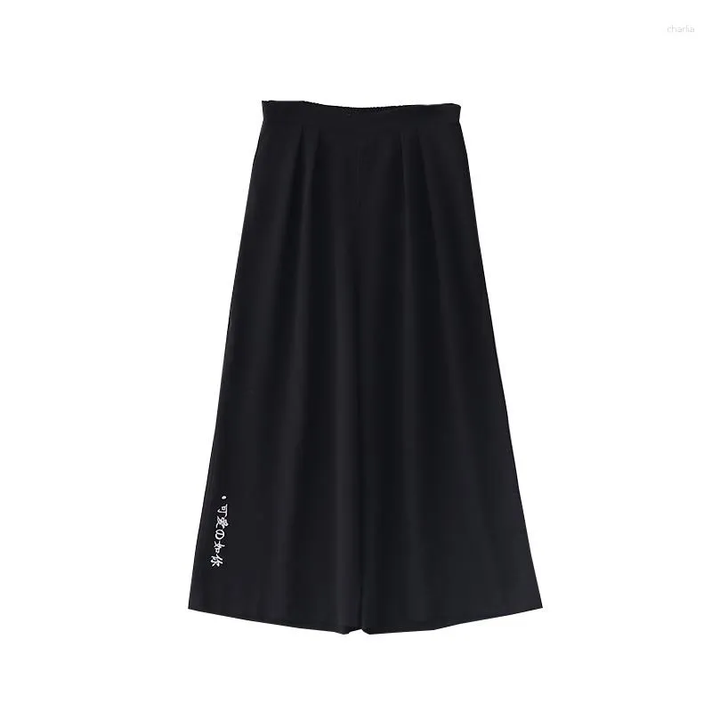 Pantaloni da donna Harajuku giapponese a vita alta nero ritagliato Streetwear Kawaii lettera gamba larga pantaloni casual larghi estivi da donna