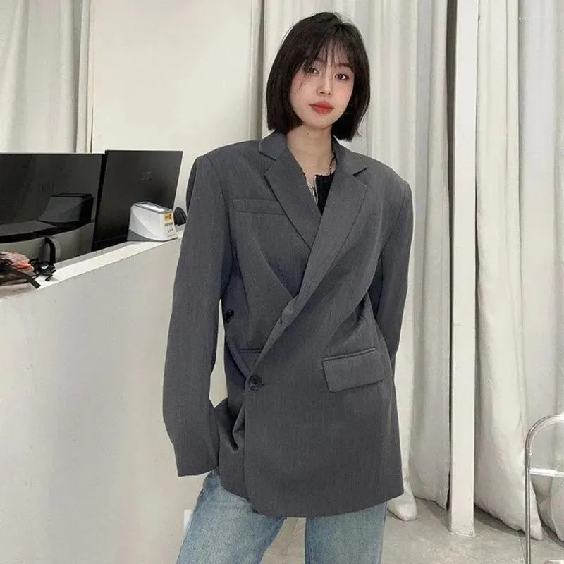 Costumes pour femmes mode col cranté boucle gris Blazers dames lâche coréen élégant manteau automne 2023 piste tempérament costume vestes