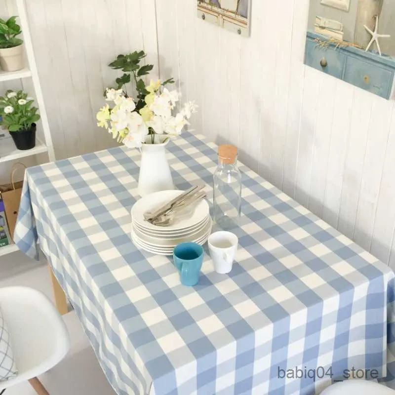 Table Cloth Light Blue Checkered Home Simple Tablecloth Birthday Party Wedding Decoration Dining Table Coffee Table Decorations R230801