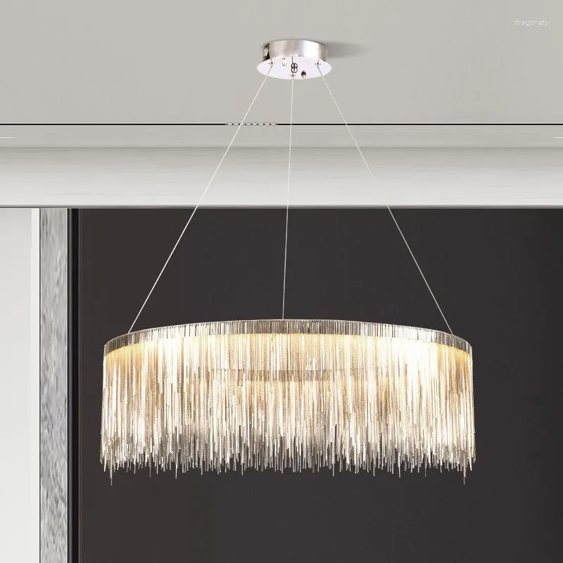Подвесные лампы серебряная цепная люстра для гостиной столовой современный домашний декор для освещения