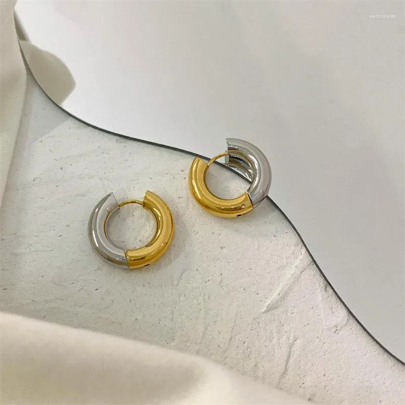 Stud Earrings Metal With Two-color Splicing Hoop Titanium Steel Gold Color Plated Women Circle Huggie Jewelry Gift 2023