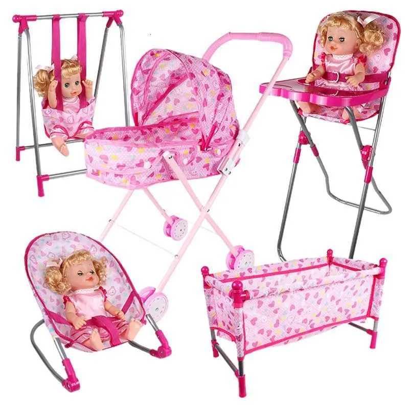 أدوات ورشة عمل عربات الأطفال دمية ألعاب الأطفال تلعب دورًا للمنزل ألعاب Doll Dining Cart Chair Chair Cart Baby Bed Bed Toddlers Toys Accessories 230731