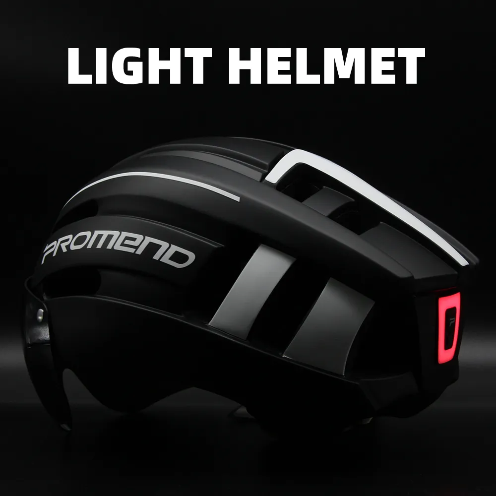 Cykelhjälmar Promend Bicycle Helmet LED Ljus laddningsbar intergrally-formad Cycling Hjälm Mountain Road Bike Hjälm Sport Safe Hat For Man 230731