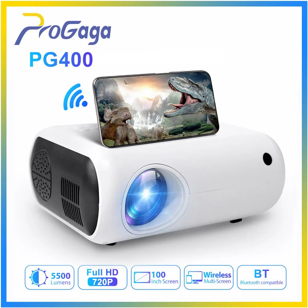 Annan elektronik Progaga Mini WiFi -projektor för Home for HD 720p 5500 Lumen Bluetooth Compatible Video Smart Beamer Cinema PG400 230731