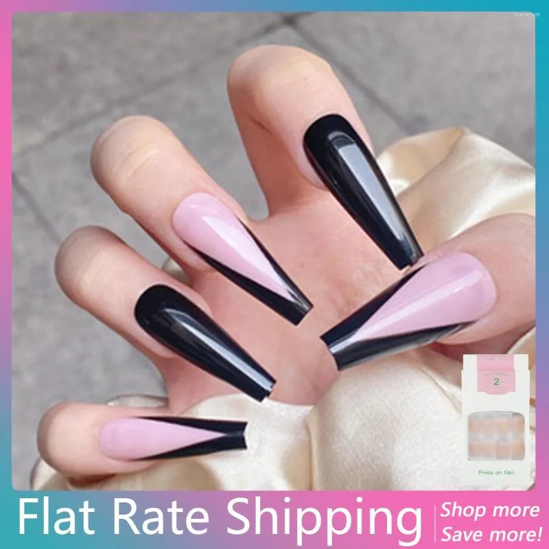 False Nails Flat Rate 24 Pieces/Box Press On Nail Art Tips Oval Cofffin Long Fake with Adhesive Accessoarer JP2050