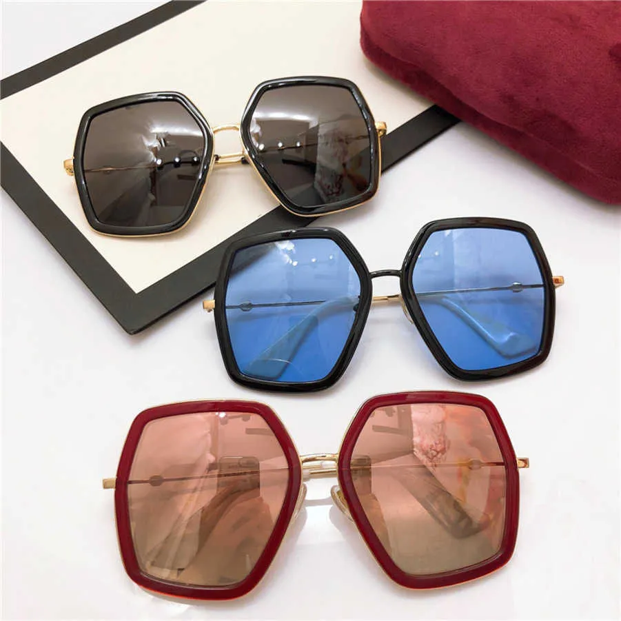 2023 Novos óculos de sol de grife de luxo G Family Moda feminina Óculos de sol poligonais Ni INS Online Vermelho Mesmo ano do porco Edição limitada GG0106s