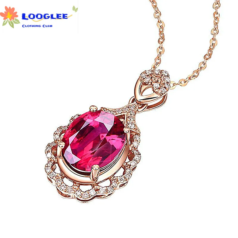 New pigeon's blood ruby tourmaline plated rose gold openwork pendant European and American full diamond teardrop-shaped love pendant temperament