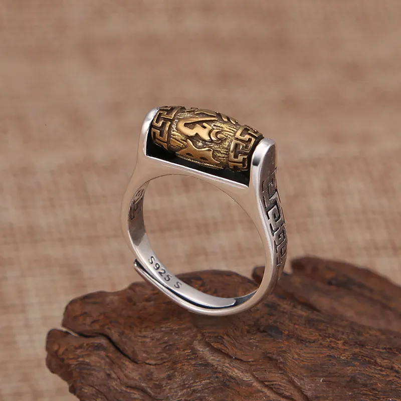 Tibetischer Mantra-Ring mit Buddha-Steinen