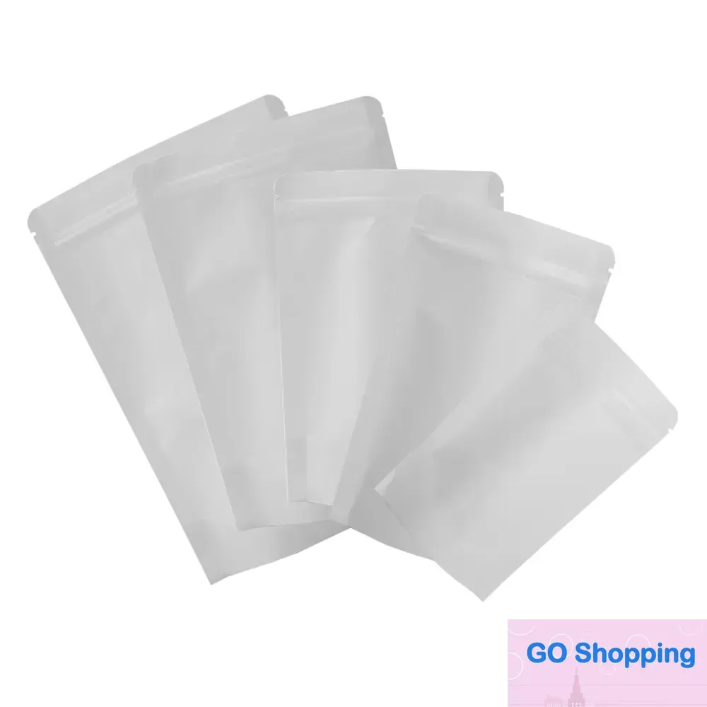 12x20cm (4,75x7,75") 100 PCS Rasgar Notch Papel Kraft Vedação Térmica Stand Up Armazenamento de Alimentos Saco Branco Kraft Zip Lock