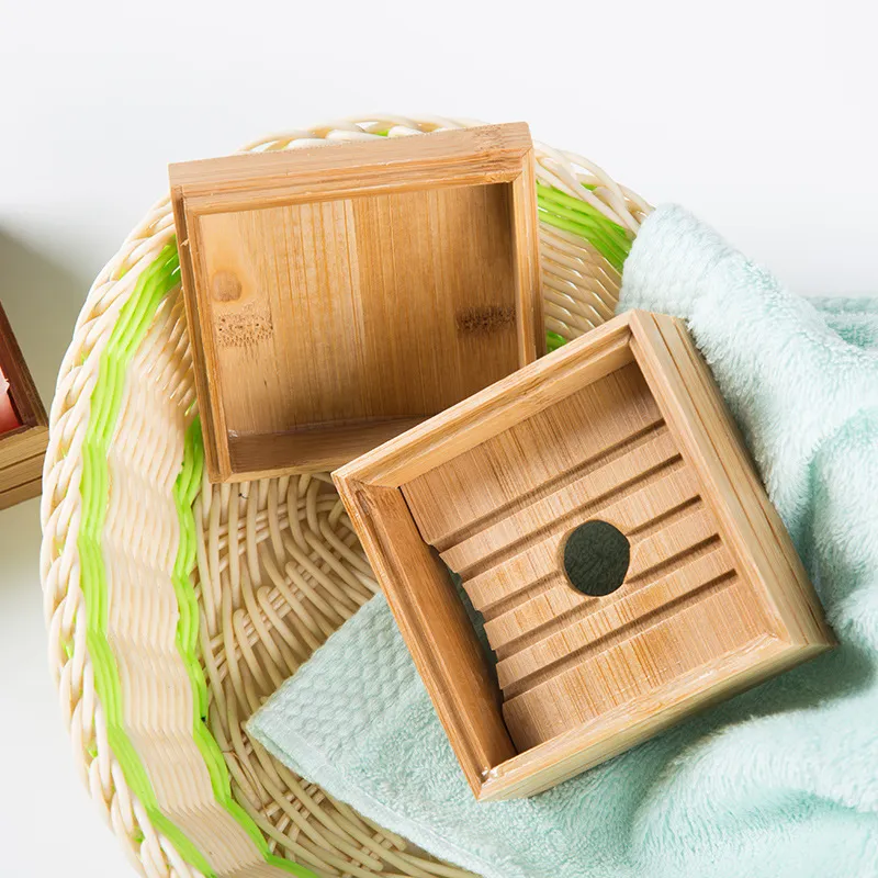 Natural Bamboo Square Soap Storage Boxes Wooden Soap Dish Tray Handmade Soap Case with Lid for Soap Holder Kitchen Bathroom Shower Sponges