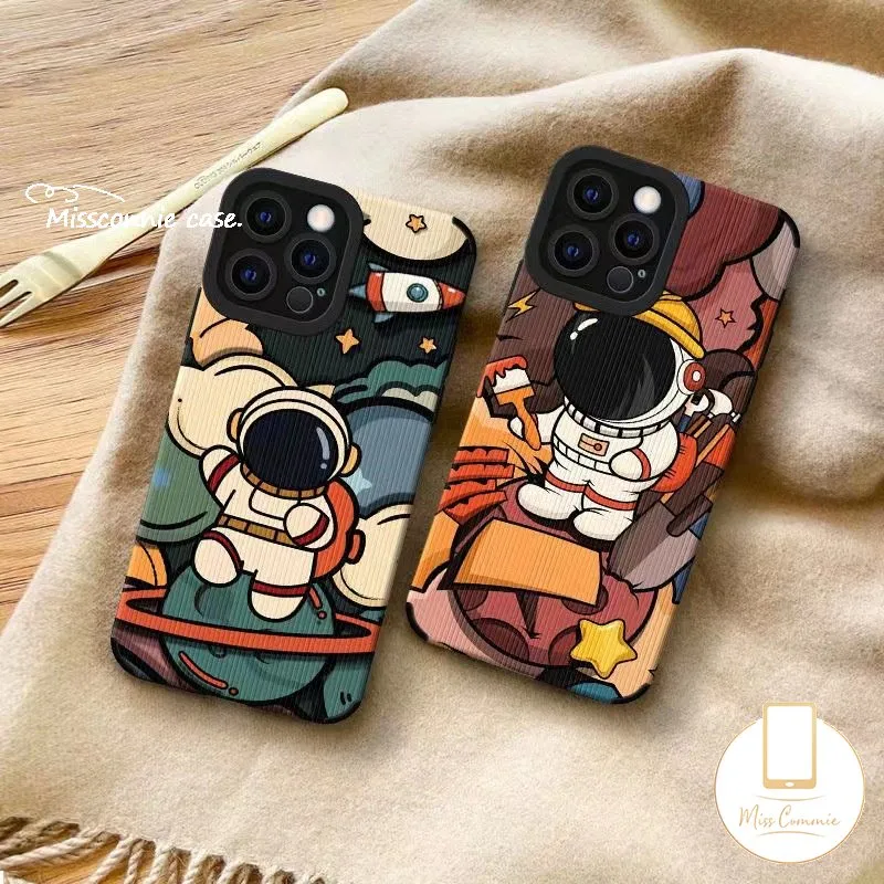 À la mode Marque Dessin Animé Mignon NASA Espace Astronaute Cas Compatible pour IPhone7Plus8Plus XR 11 12 13 14 Pro Max XS X MAX