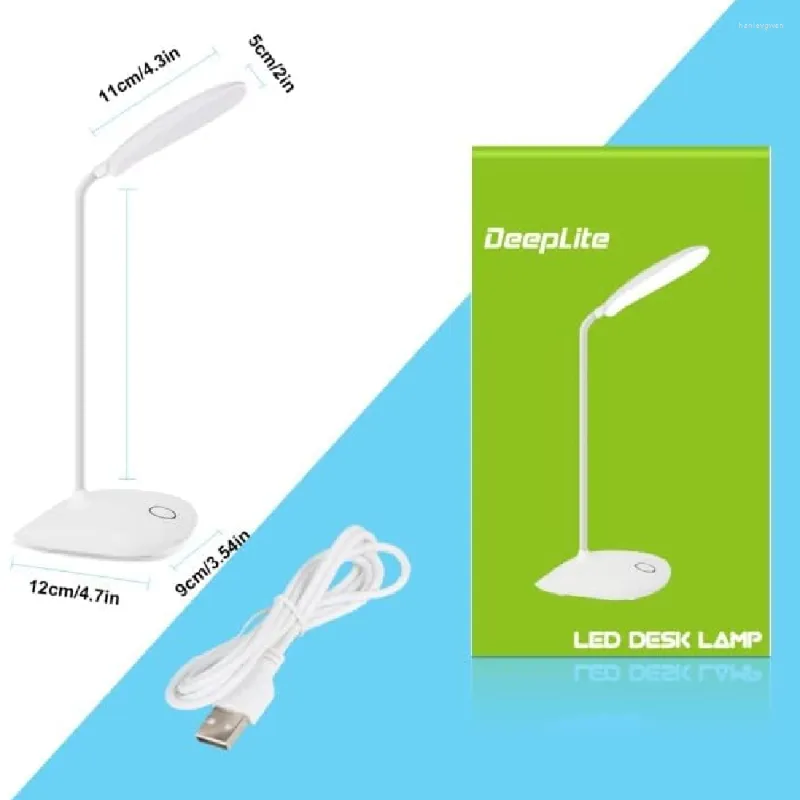 مصابيح طاولة مصباح مكتب LED مع مرنة groaseneck dimmable 5w التحكم اللمسات المضغوطة مضغوطة لضوء محمول لغرفة نوم مكتب دراسة المسكن