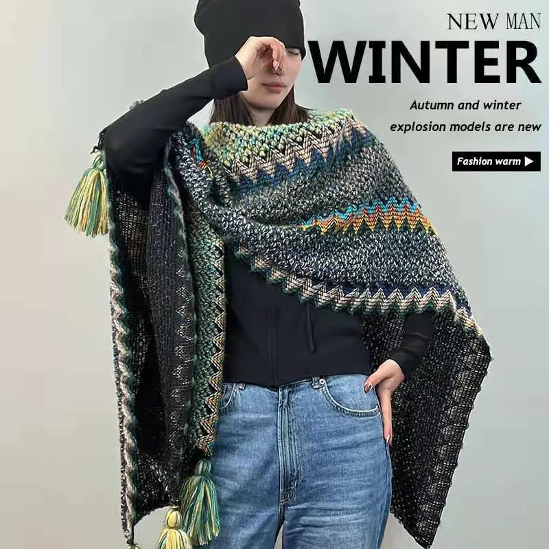 Sjaals Vrouwen Winter Imitatie Kasjmier Kwastje Plaid Sjaal Hoge Kwaliteit Trui Poncho Femme Capa Para Mujer Pashmina Dikke Wrap Sjaals y23