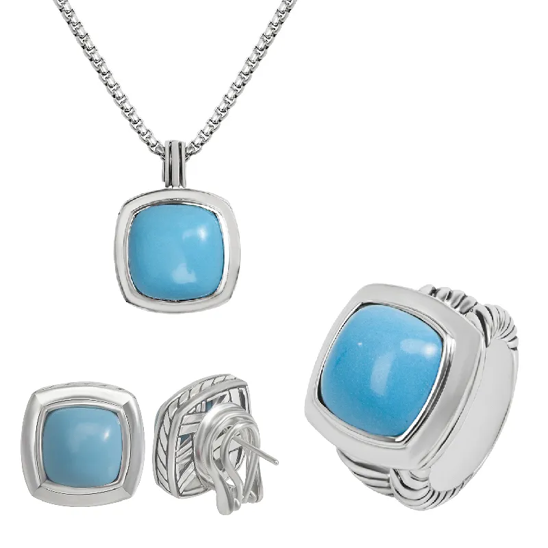 Collana con pendente ad anello solitario da 14 mm CZ con orecchini a bottone quadrati con zirconi cubici da 11 mm Set di gioielli di design delicato a torsione per le donne