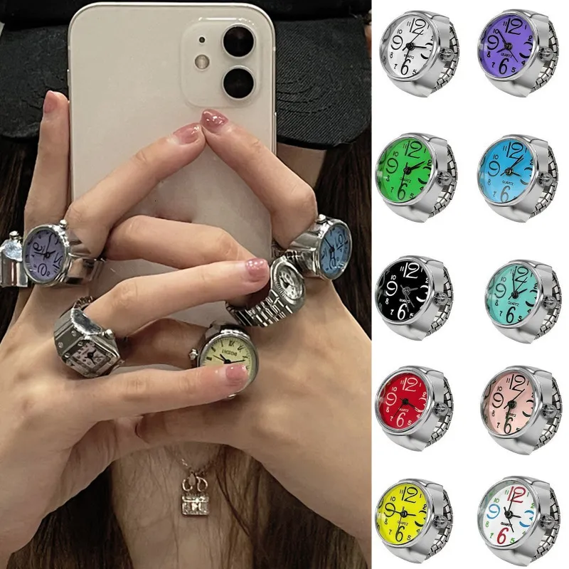 JewelryWe Anello Orologio Al Quarzo Numeri Romani – Elastico, Unisex, Vintage, Con Sacchetto Regalo