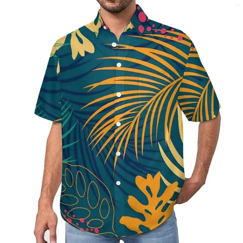 Camisas informales para hombre, camisa de playa con estampado de hojas de plantas coloridas, blusas divertidas de verano para hombre, personalizadas de talla grande 4XL