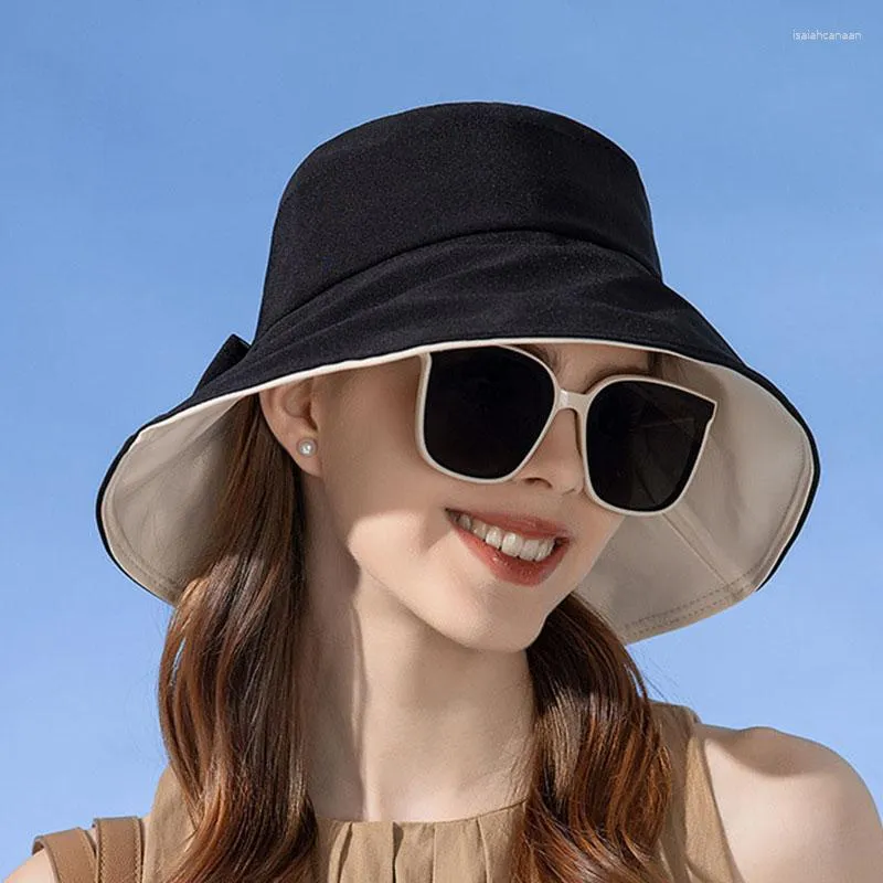 Szerokie brzegowe czapki modne czapki rybaków bownot dla kobiet lato UV Ochrona Sun Hat Outdoor Female Beach Cap Busder Panama