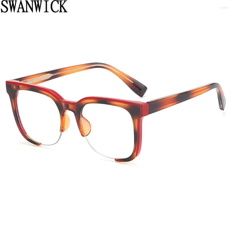 Lunettes de soleil Swanwick TR90 lunettes semi-sans monture lumière bleue mode cadre carré femmes Vintage Orange noir CP acétate