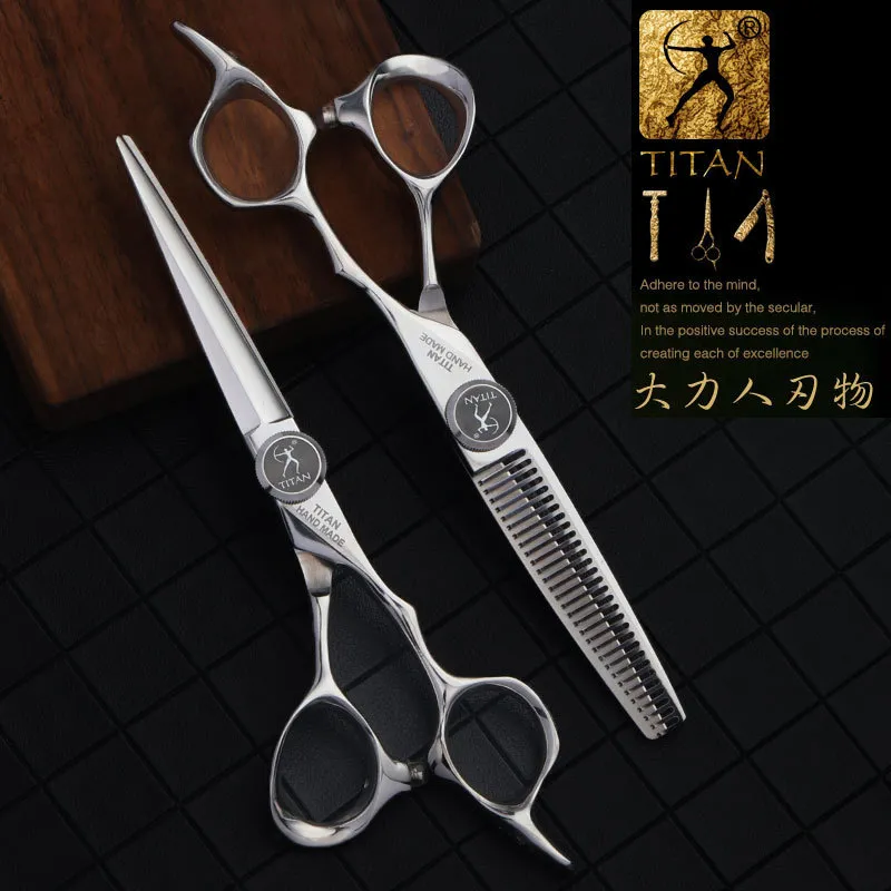 Tesoura Tesoura TITAN tesoura de cabeleireiro profissional tesoura de barbeiro corte de cabelo conjunto de 5,5 6,0 polegadas japan440c aço 230731