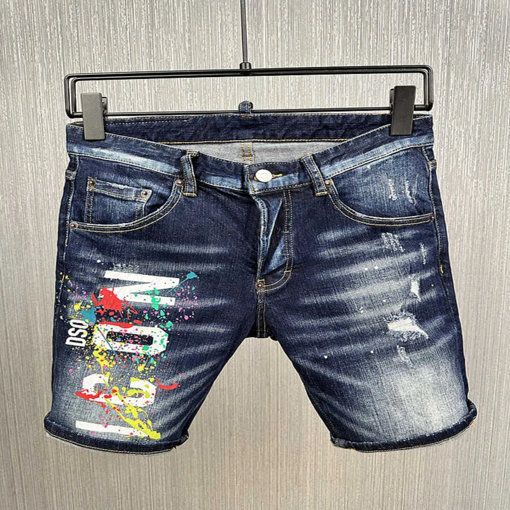 Mäns jeans man shorts kort denim för blå sommarhalva byxor herr byxor hål metallknapp blixtlås mager smal lappig tvättad lönnblad designer bokstäver pocket650