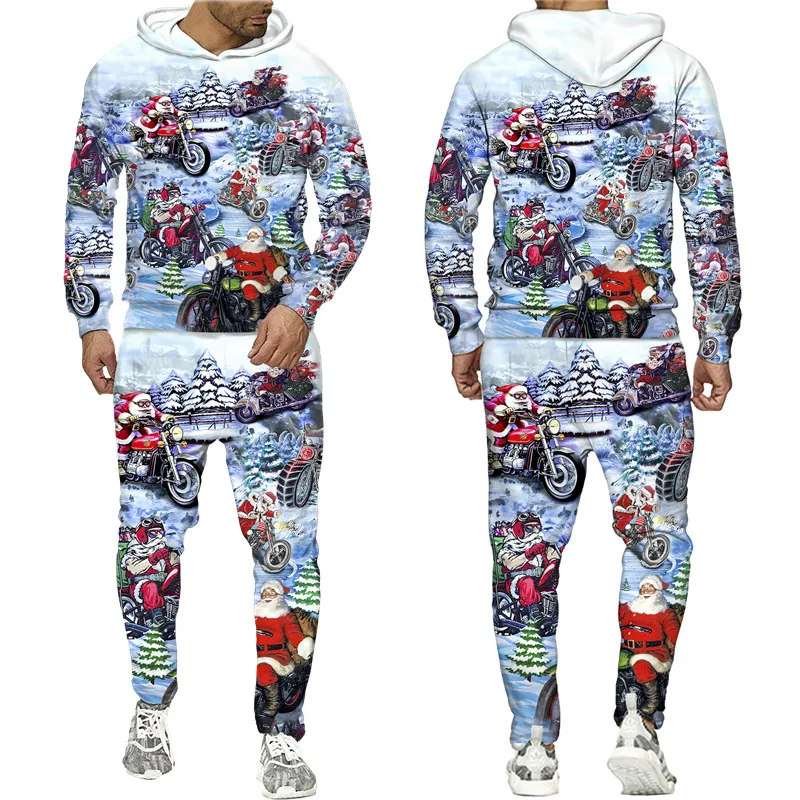 Mannen en Vrouwen 3D Geprint Paar Outfits Kerstfeest Casual Kleding Wolf Mode Sweatshirt Hoodies en Broeken Oefening Suit0012