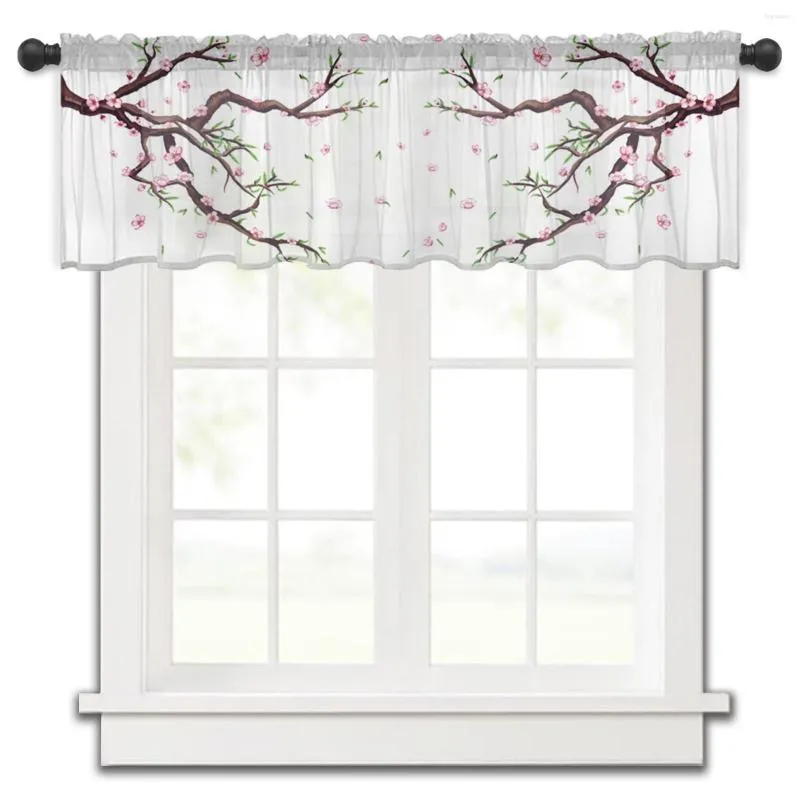 Gardinfjäderblommor SPROUT CHERRY Kök Small Tulle Sheer Kort sovrum vardagsrum heminredning voile draperier