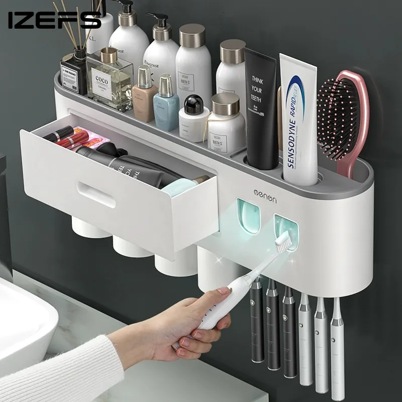 Magnetic Toothbrush Holder Set - Automatic Toothpaste Dispenser ...