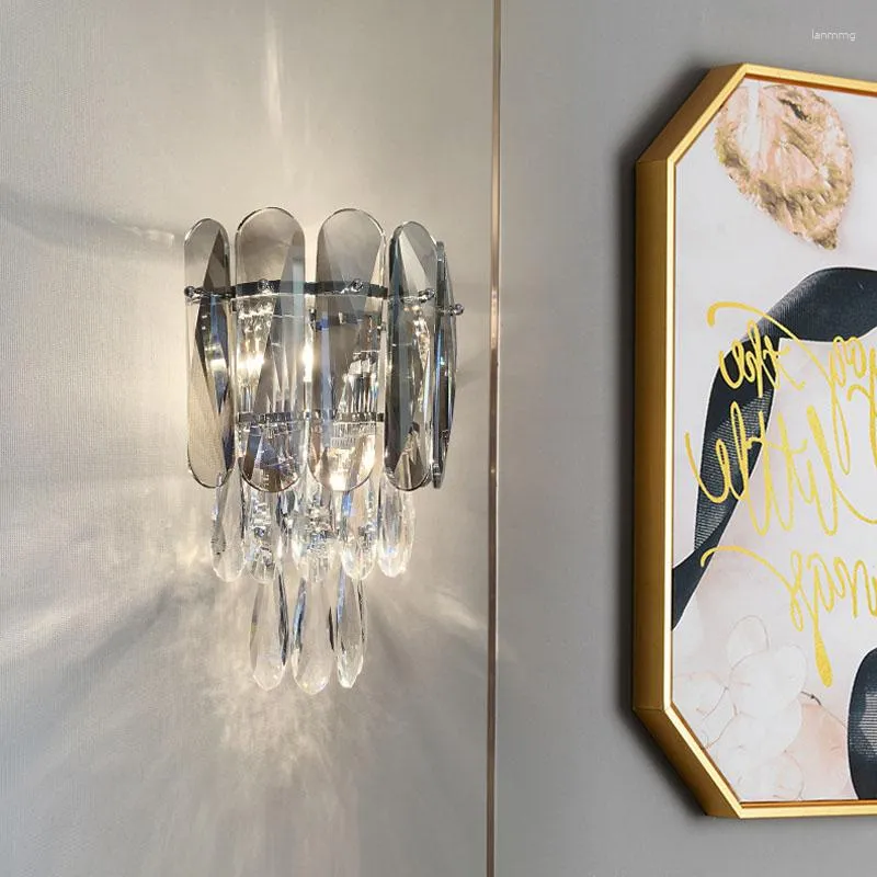 Lampa ścienna nowoczesna na salon luksusowe kinkiety oświetlenie oprawy sypialnia łóżka kryształ