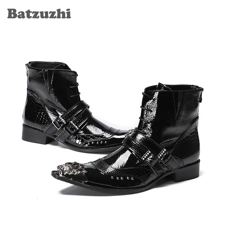 Kleidschuhe Batzuzhi Western Cowboy Motorradstiefel Schwarz Cool Botas Hombre Handgemachte Männer Echtes Leder Metallspitze 38 230731