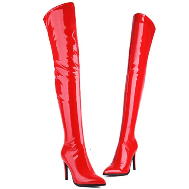 Boots Elastic Thigh Overknee High Boots Women High Heel Party Dance Winter Shoes Ladies Pink White Long Boot Footwear Big Size 45 230801