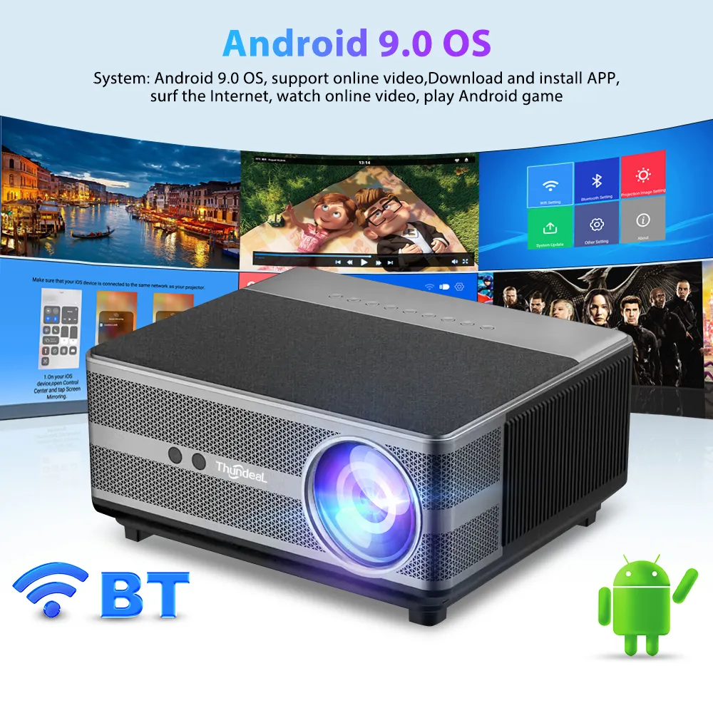 Video Projector/Projector 8k Android 9.0 LCD 10000 Lumens Full HD mobile  projector, 1080P 5G WiFi Bluetooth Projector Support with  iOS/Android/PC/XBox/PS4/TV Stick/HDMI/USB