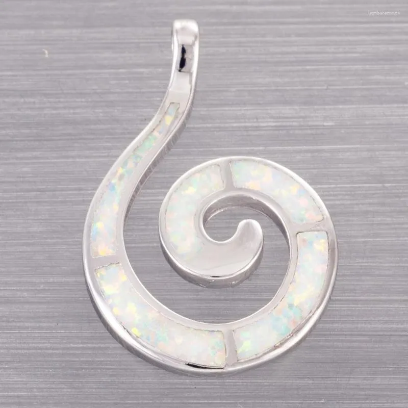 Pendentif Colliers KONGMOON Spirale Forme Blanc Opale De Feu Argent Plaqué Bijoux Pour Femmes Collier