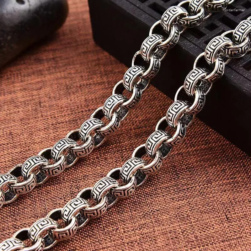 Chains Vintage Gothic Men Punk S925 Sterling Silver Fret Pattern Chockers Chain Necklace For Male Hip Hop Party Jewelry Accessories