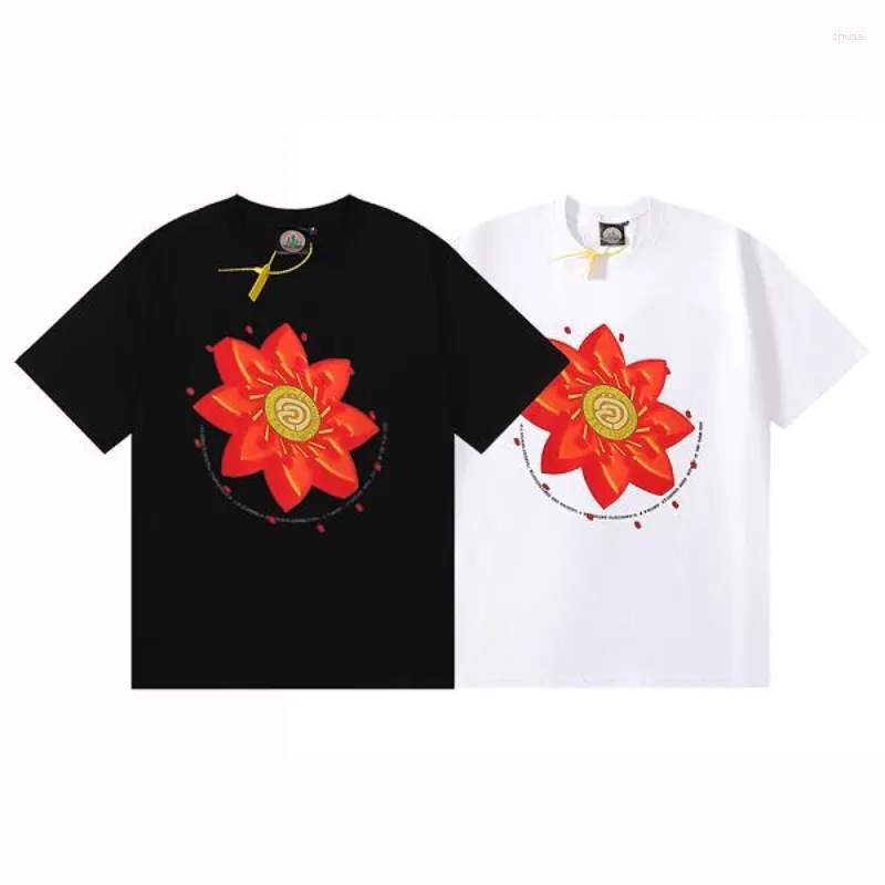 Hommes t-shirts 23SS fleur rouge impression chemise hommes femmes taille ue pur coton haute rue haut t-shirts été Hippie vêtements t-shirt décontracté