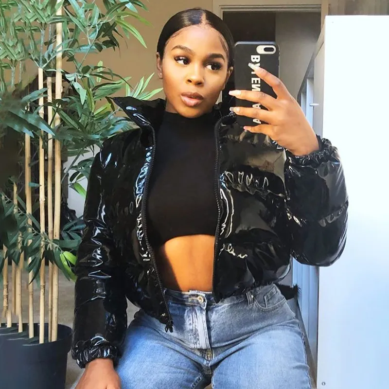 DHgate.com:Y2K Faux Leather Bubble Puffer Jacket for Women