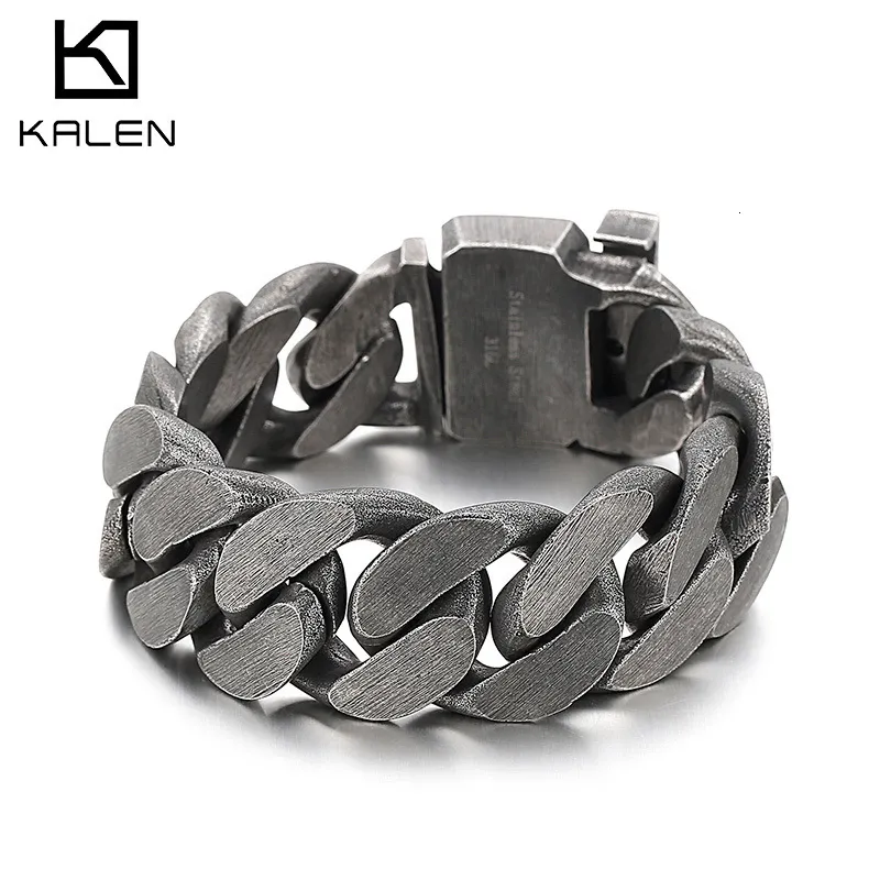 Charm Armbanden KALEN Vintage Zware heren Roestvrij Stalen Armband Matte Brede Hand Pols Ketting Sieraden 3 Kleuren 230731