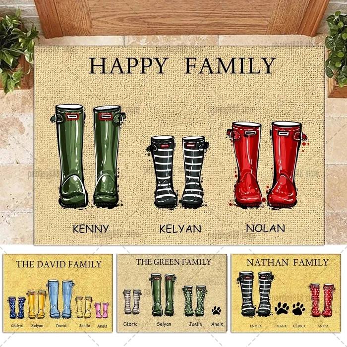 Personalisierte Fußmatte mit Gummistiefeln (2-10 Personen) - Familien –  Personalify