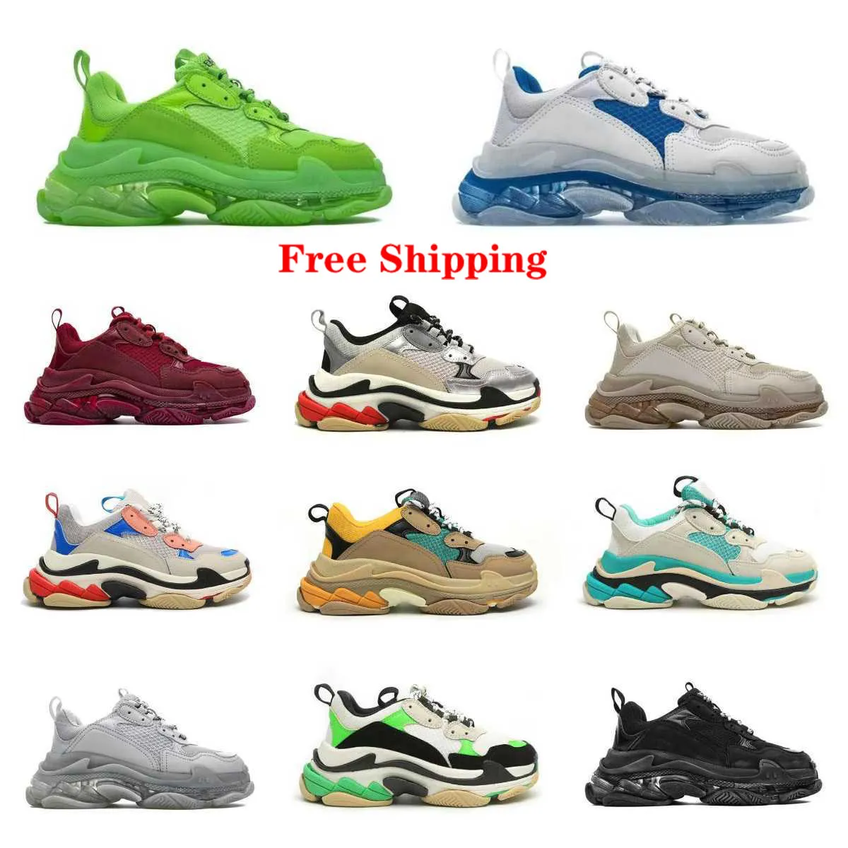 Livraison Gratuite Chaussures Classique Triple S Hommes Femmes Casual Chaussures Baskets De Plein Air Designer Baskets De Luxe Paris Noir Gris Tout Blanc Noir Vert Rose Orange Gris Rouge Bleu