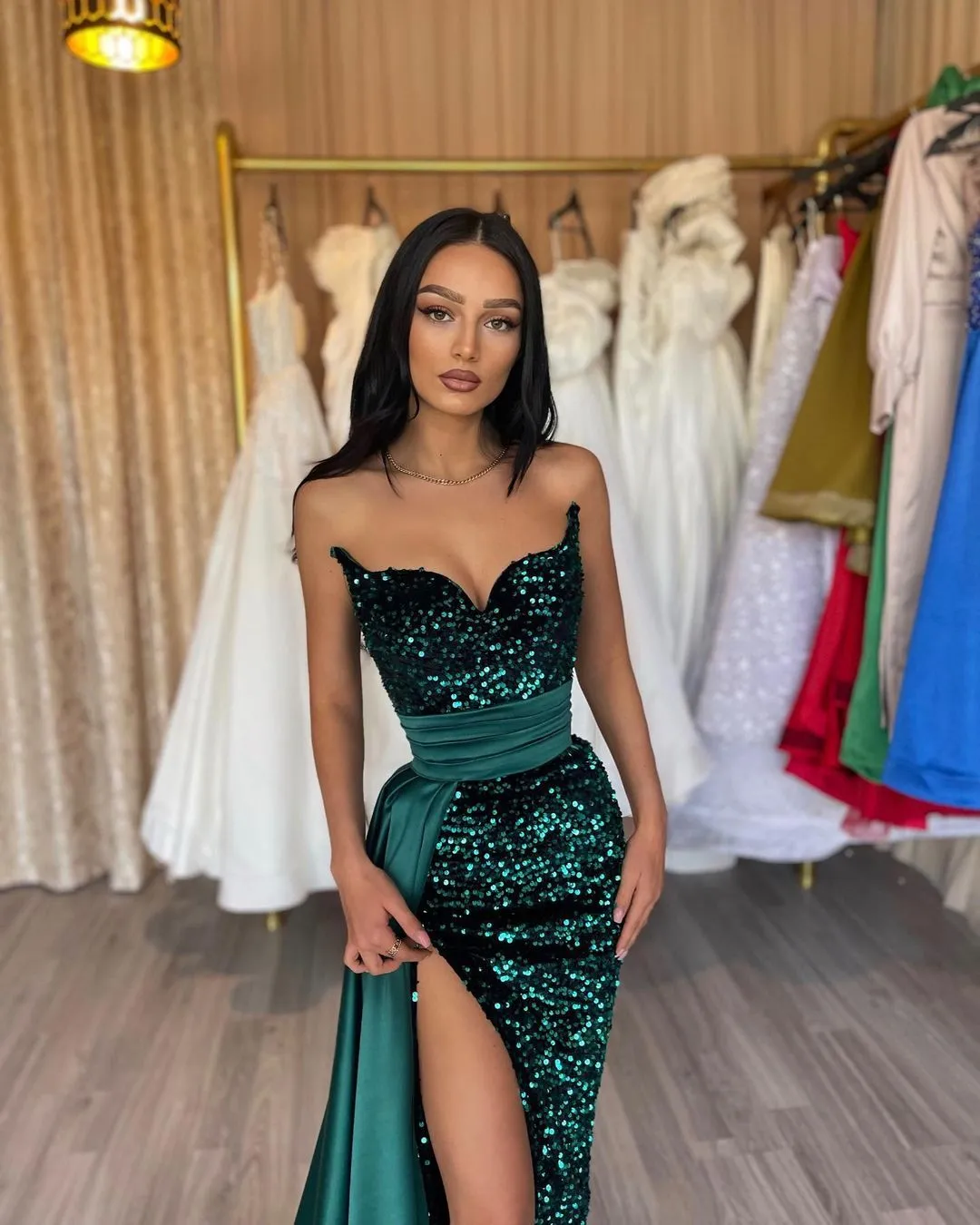strapless open back dress Elegant Strapless Light Green Satin Pleated Slit Mermaid Prom Dress Lo –  Simplepromdress