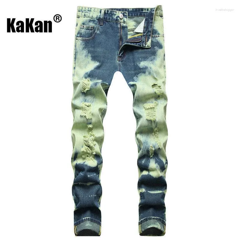 Men's Jeans Kakan - European And American Ripped Straight Leg For Men Casual Mid Rise Youth Long K44-5016