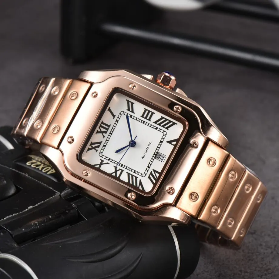 Relógios de pulso de grips Men's Men's Women's Santos assiste a Pantera Pantera Pantera quadrada Roma Dial de qualidade Quartz MOVIMENTO 126043XX Premium Premium Bracelet 5077 Watchs Watchs