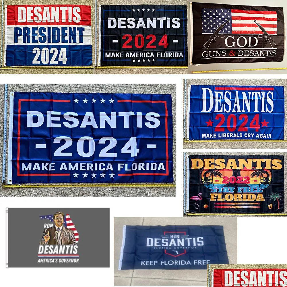 Banner Flags Latest Design 3X5 Feet 100D Polyester Ron Desantis Flag 90X150Cm Home Garden Decorations For Us Presidential Election D Dhjol