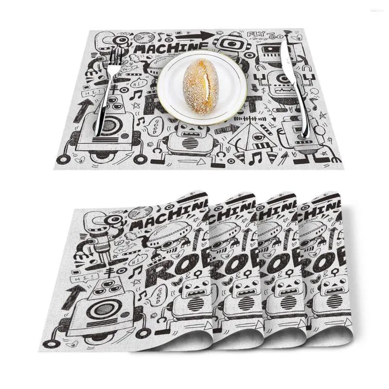 Masa Runner 4/6pcs Set Paspaslar Uzaylı Robot Karikatür Oyuncak Baskılı Peçete Mutfak Aksesuarları Ev Partisi Dekoratif Placemats