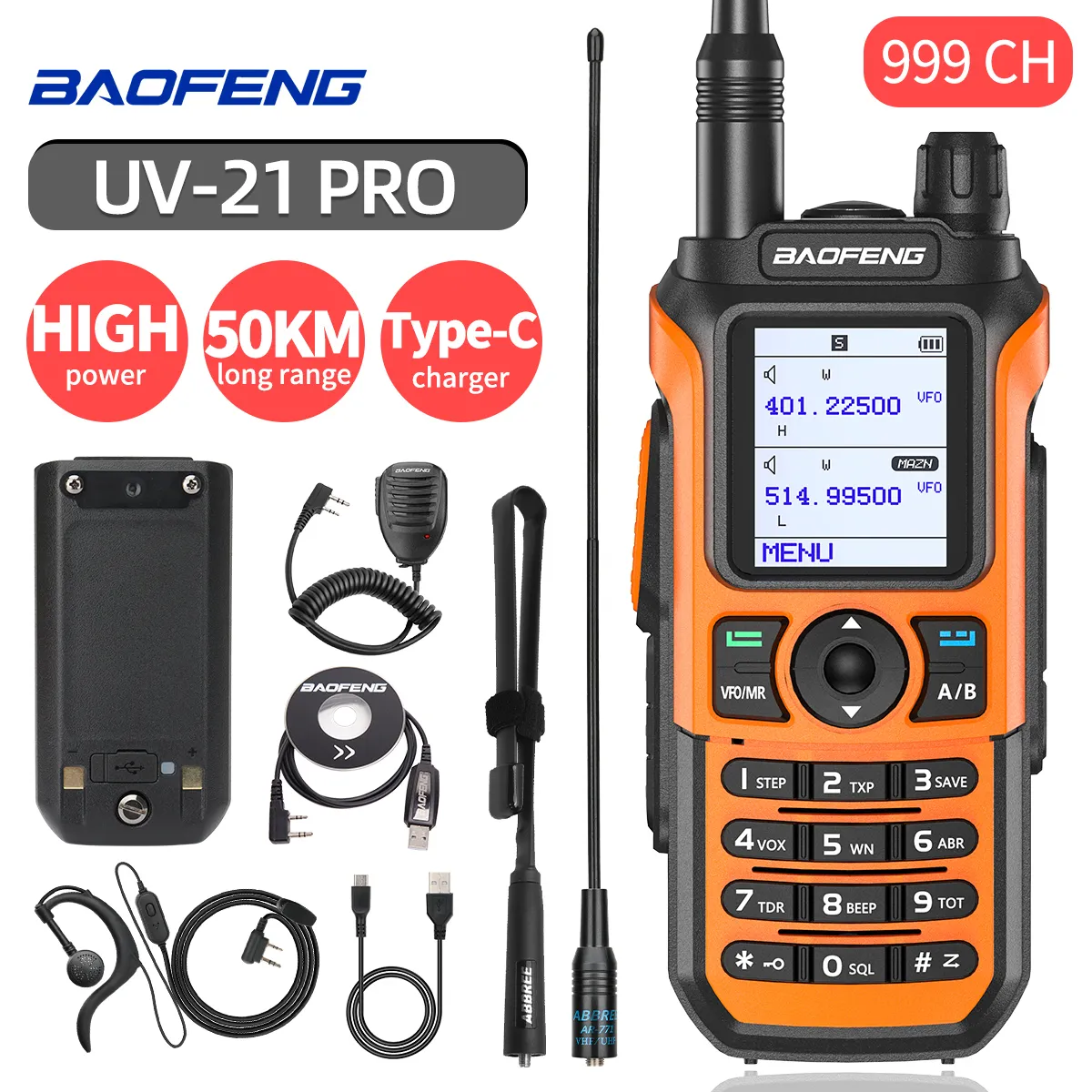 Walkie Talkie Baofeng UV 21 Pro 10W Radioamatori portatili a lungo raggio Tipo c Radio bidirezionale amatoriale UHF VHF per la caccia 230731