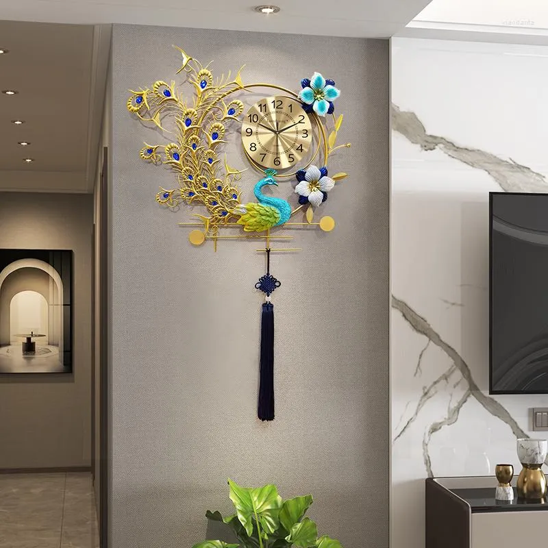 Wandklokken Nordic Style Clock Led Digital Metal Peacock Quartz Silent Living Room Klokken Wandklokken Huisdecoratie