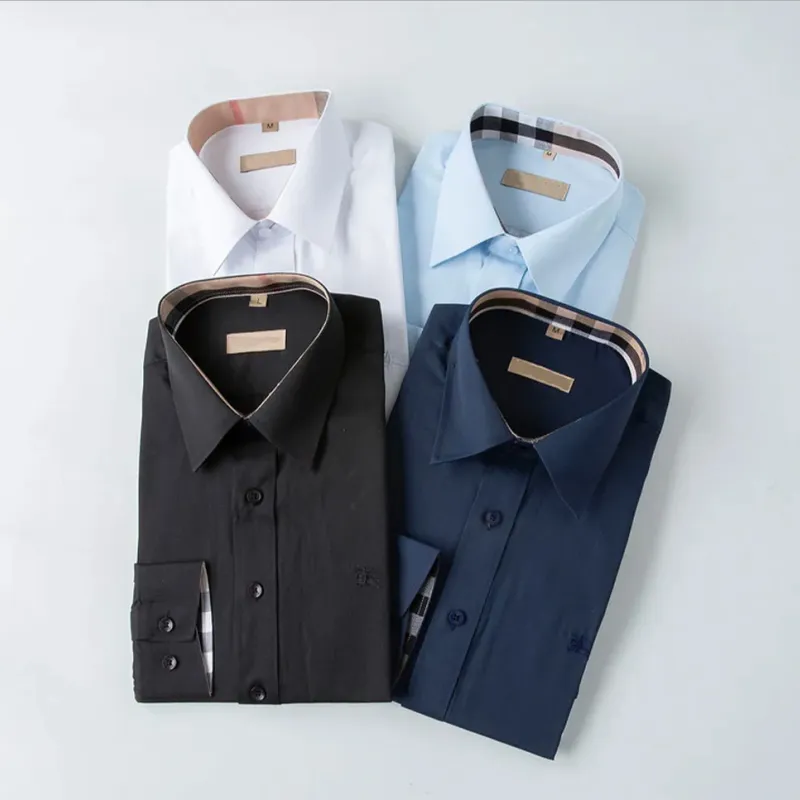 Camicie eleganti da uomo di lusso firmate Camicia casual a maniche lunghe da lavoro Primavera Autunno Vestibilità regolare Colletto flessibile Camicie elasticizzate solide senza rughe per uomo