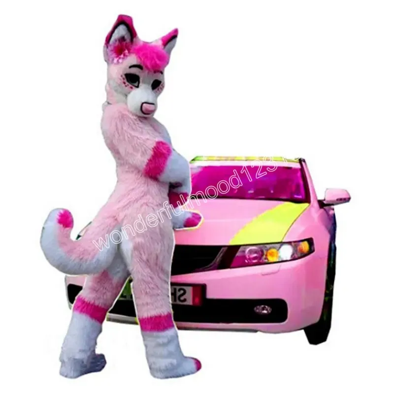 ハロウィーン新しいセクシーなピンクのハスキーフォックス犬マスコットコスチューム大人の誕生日パーティーファンシードレス衣装の服の服のスーツ