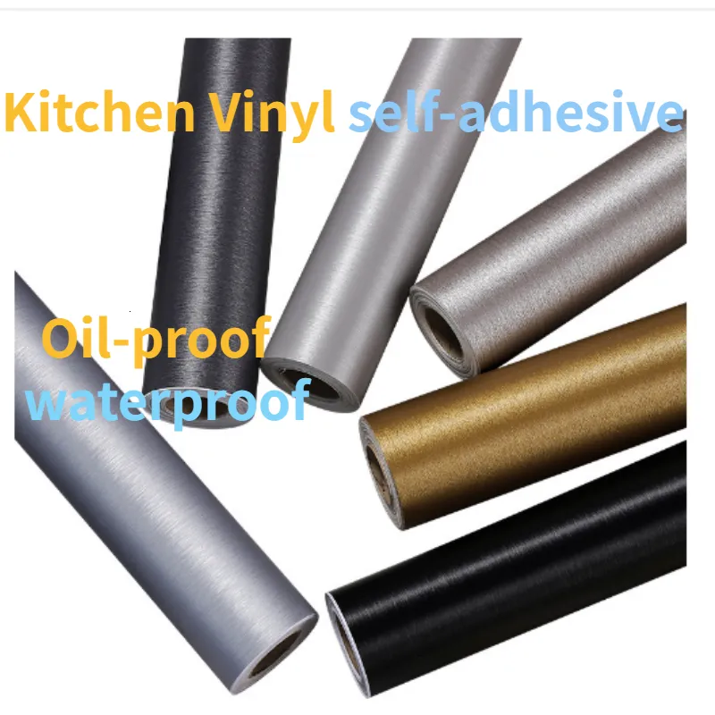 Vägg klistermärken tapet kök vinyl selfadhesive silver guld vattentätt för rullar avtagbara väggstickare kylskåp dekor skrivbord diy film 230731