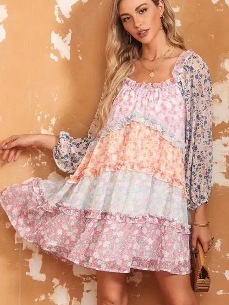 Robes décontractées GypsyLady Floral Chic à plusieurs niveaux robe mi-longue été printemps fleur garniture coloré dos nu Sexy fête de vacances femmes dames