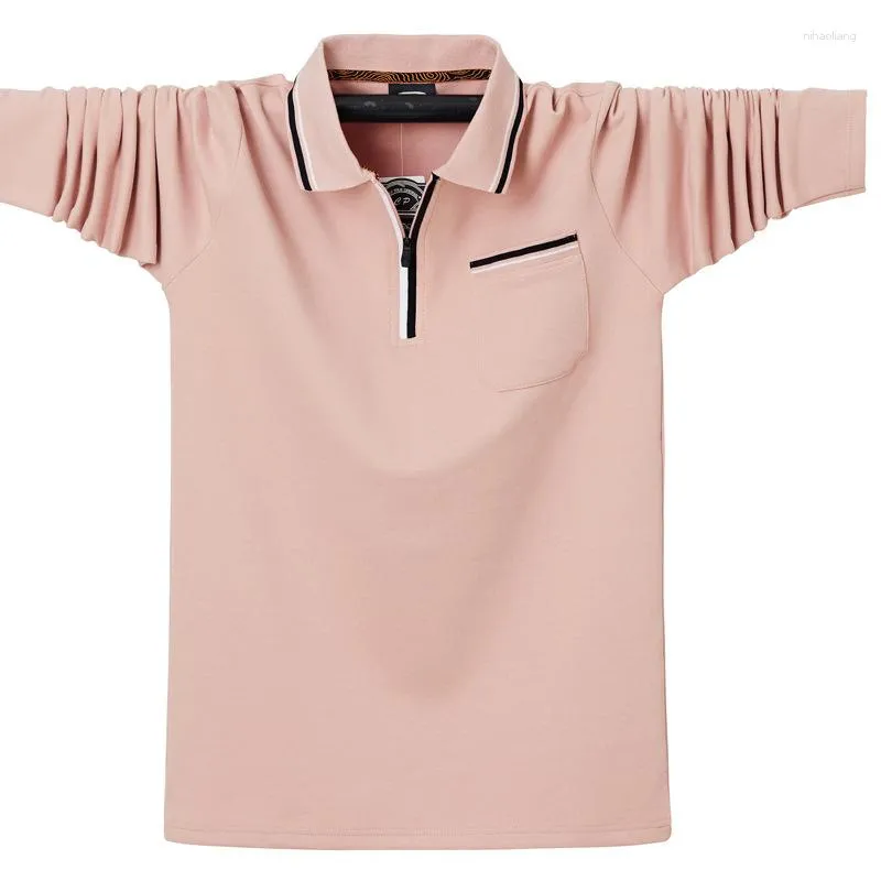 Polos pour hommes POLO lâche coton affaires fermeture éclair revers vraie poche t-shirt à manches longues haute qualité haut tendance